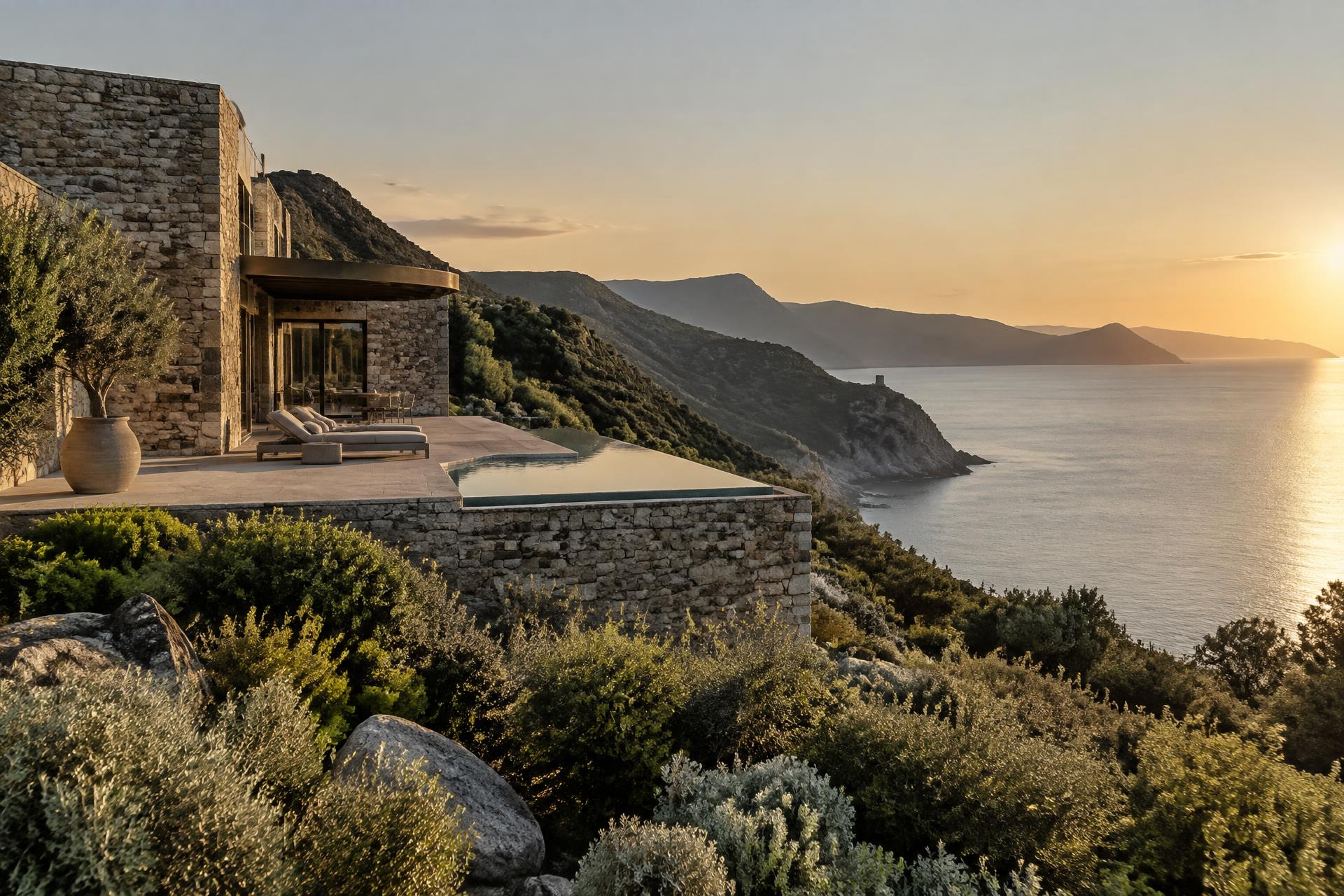 Villa de pierre au-dessus de la Méditerranée, Cap Corse